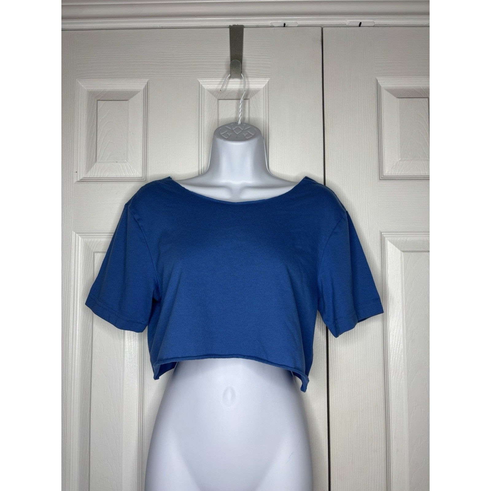 Blue Cropped Tee One Size Boxy Fit Casual Basic Top